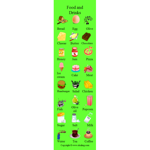 Food and Drinks Bookmark- Yiyecek ve İçecekler Kitap Ayracı