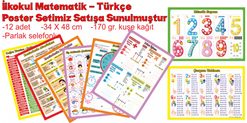 İlkokul Türkçe Matematik Poster Afiş Seti